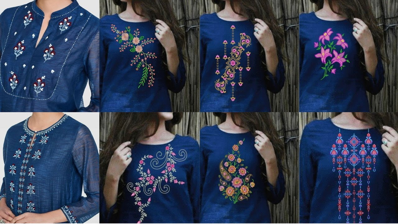 Hand Embroidery: Beautiful And Easy Neckline Embroidery - Kurti Embroidery  -Tunic -Tshirt Embroidery - YouTube